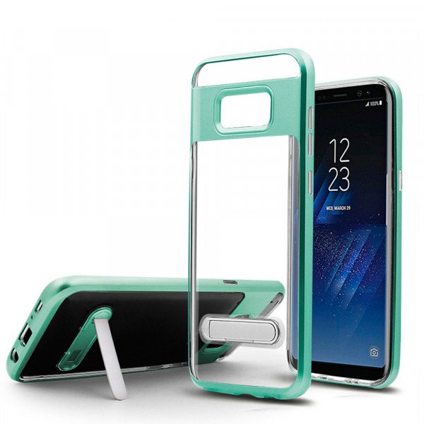 Wholesale Samsung Galaxy S8 Clear Armor Bumper Kickstand Case (Green)